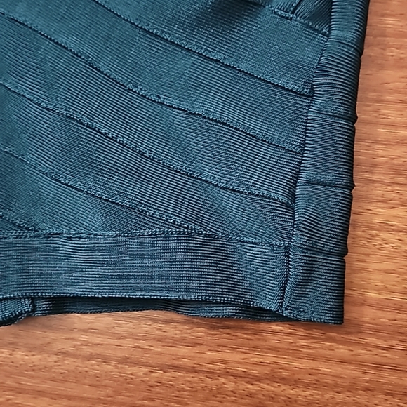 BEBE Crop Blouse Plunging Neckline Sheer Bell Sleeves Zip Back, Dark Teal- Large - Picture 9 of 10